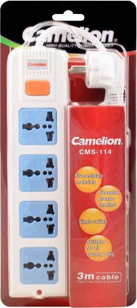 CMS-114 3M Cable, 4Way Power Strip, High Class Mobile Socket Camelion